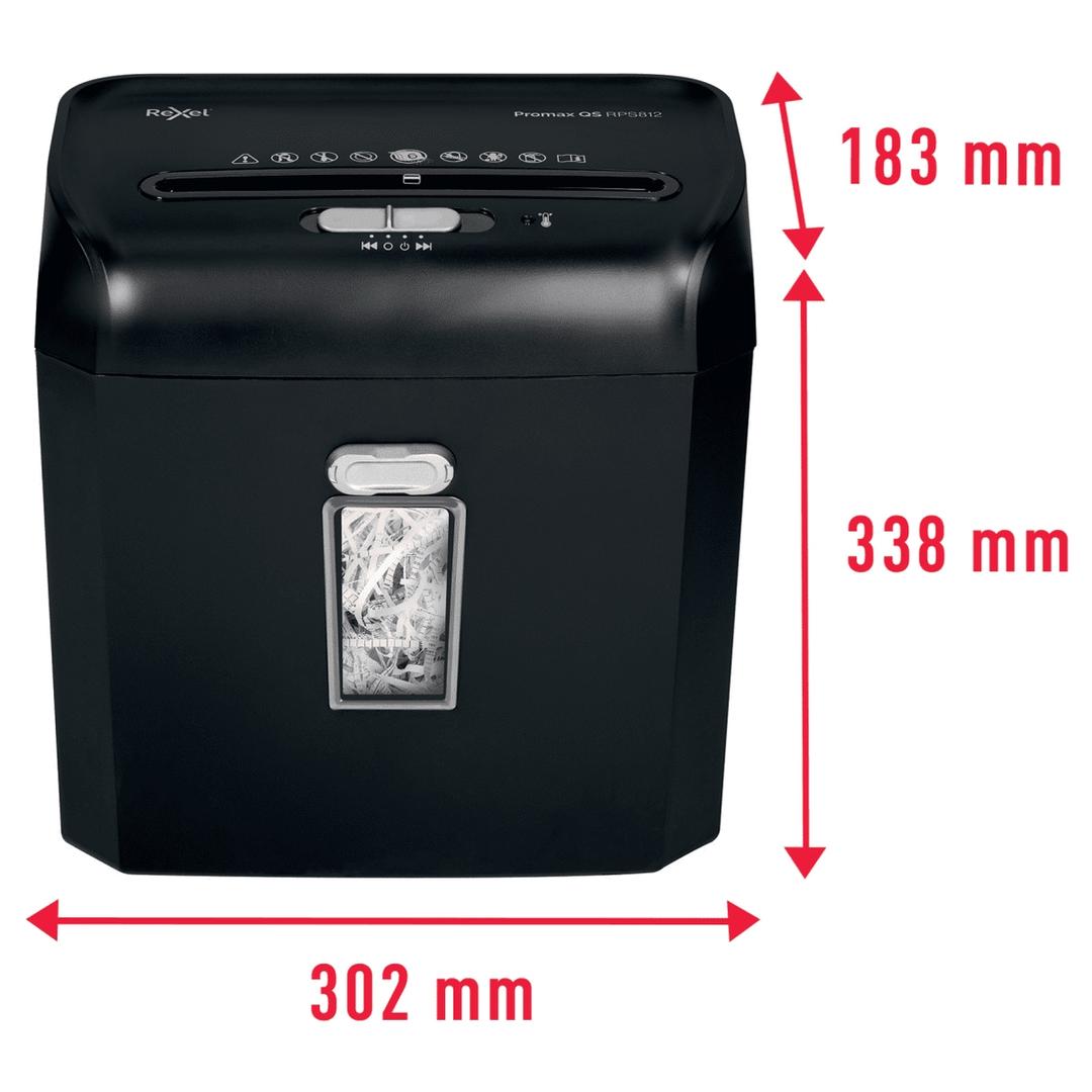 Destructeur de documents P2 Coupe droite Promax QS RPS812 6 mm REXEL — Dimensions