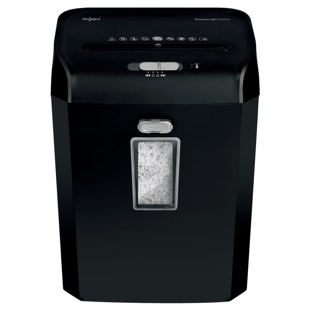 Destructeur de documents confidentiels P4 Coupe croisée Promax QS REX623 4 x 40 mm REXEL — Vue de face