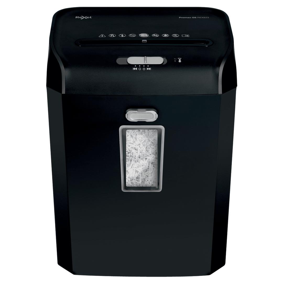 Destructeur de documents confidentiels P4 Coupe croisée Promax QS REX823 4 x 40 mm REXEL — Vue de face
