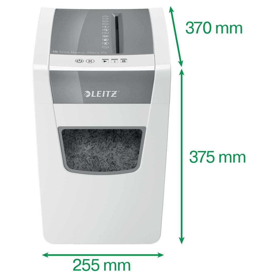 Destructeur de documents confidentiels P4 Coupe croisée IQ Slim Home Office 4 x 28 mm LEITZ — Dimensions