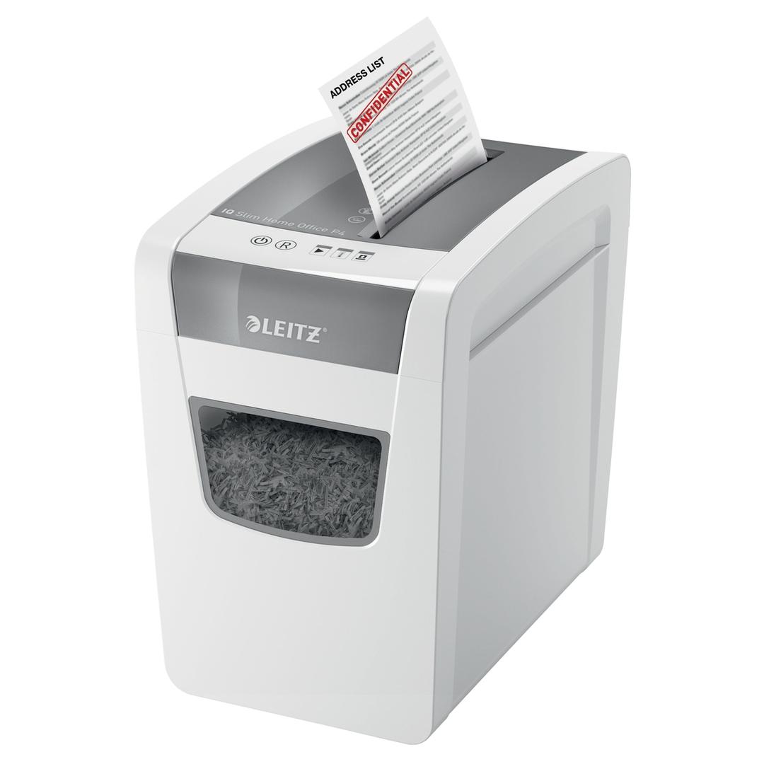 Destructeur de documents confidentiels P4 Coupe croisée IQ Slim Home Office 4 x 28 mm LEITZ — Insertion papier