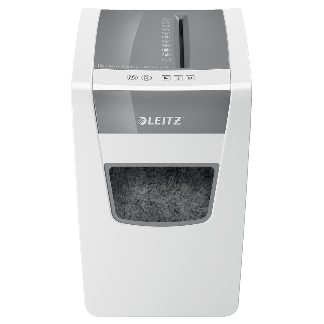 Destructeur de documents confidentiels P4 Coupe croisée IQ Slim Home Office 4 x 28 mm LEITZ — Vue de face