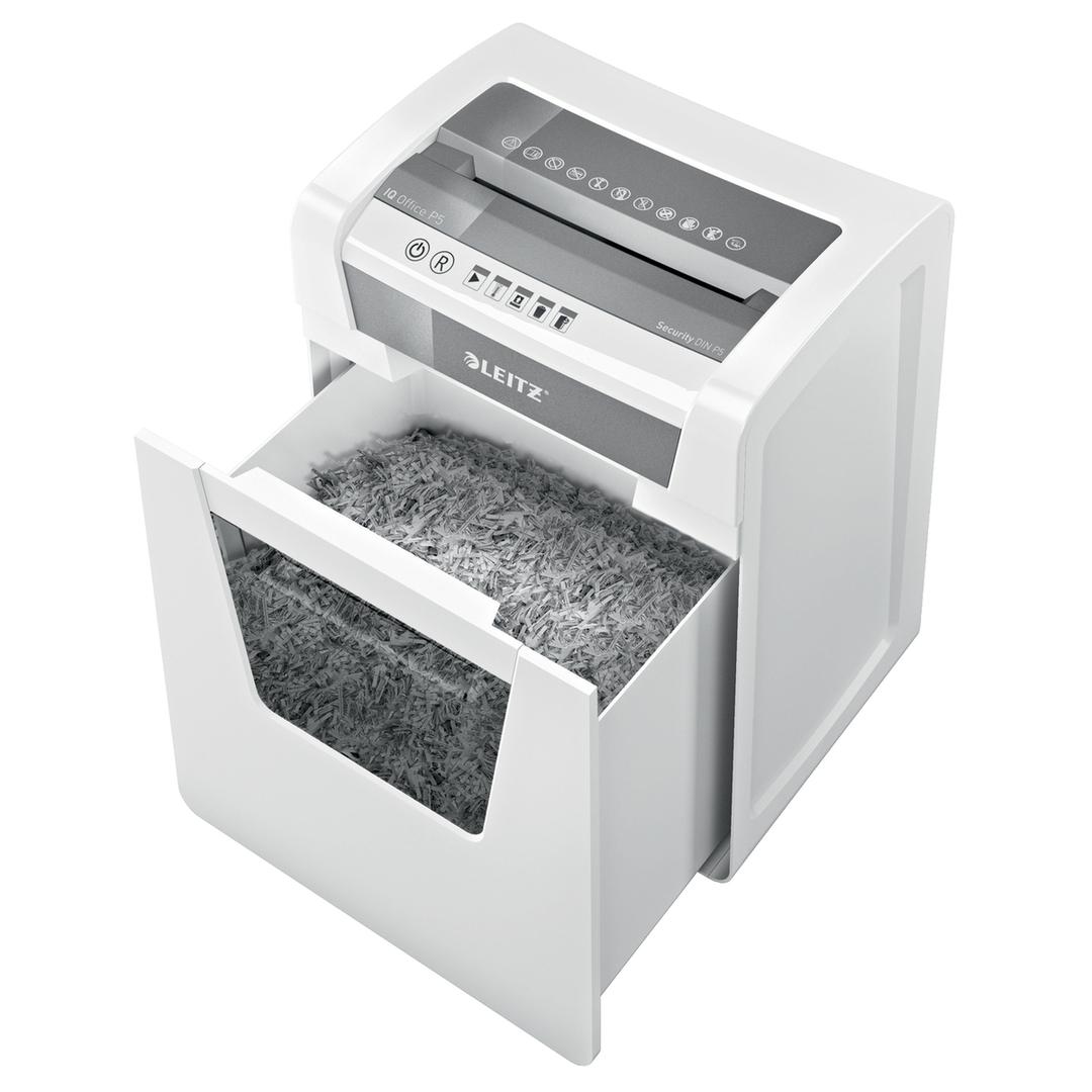 Destructeur de documents très confidentiels P5 Coupe croisée IQ Office 2 x 15 mm LEITZ — Bac extractible ouvert