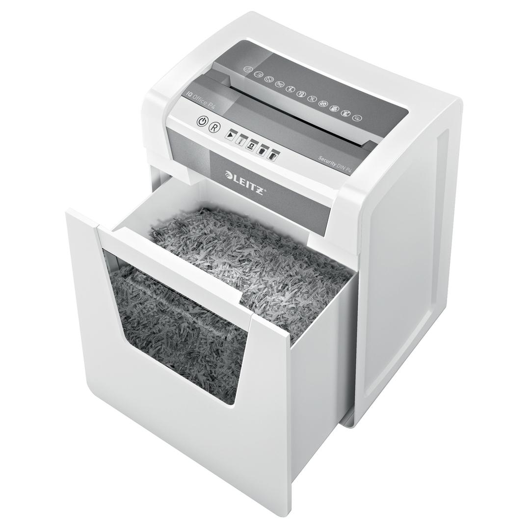 Destructeur de documents confidentiels P4 Coupe croisée IQ Office 4 x 40 mm LEITZ — Bac extractible ouvert