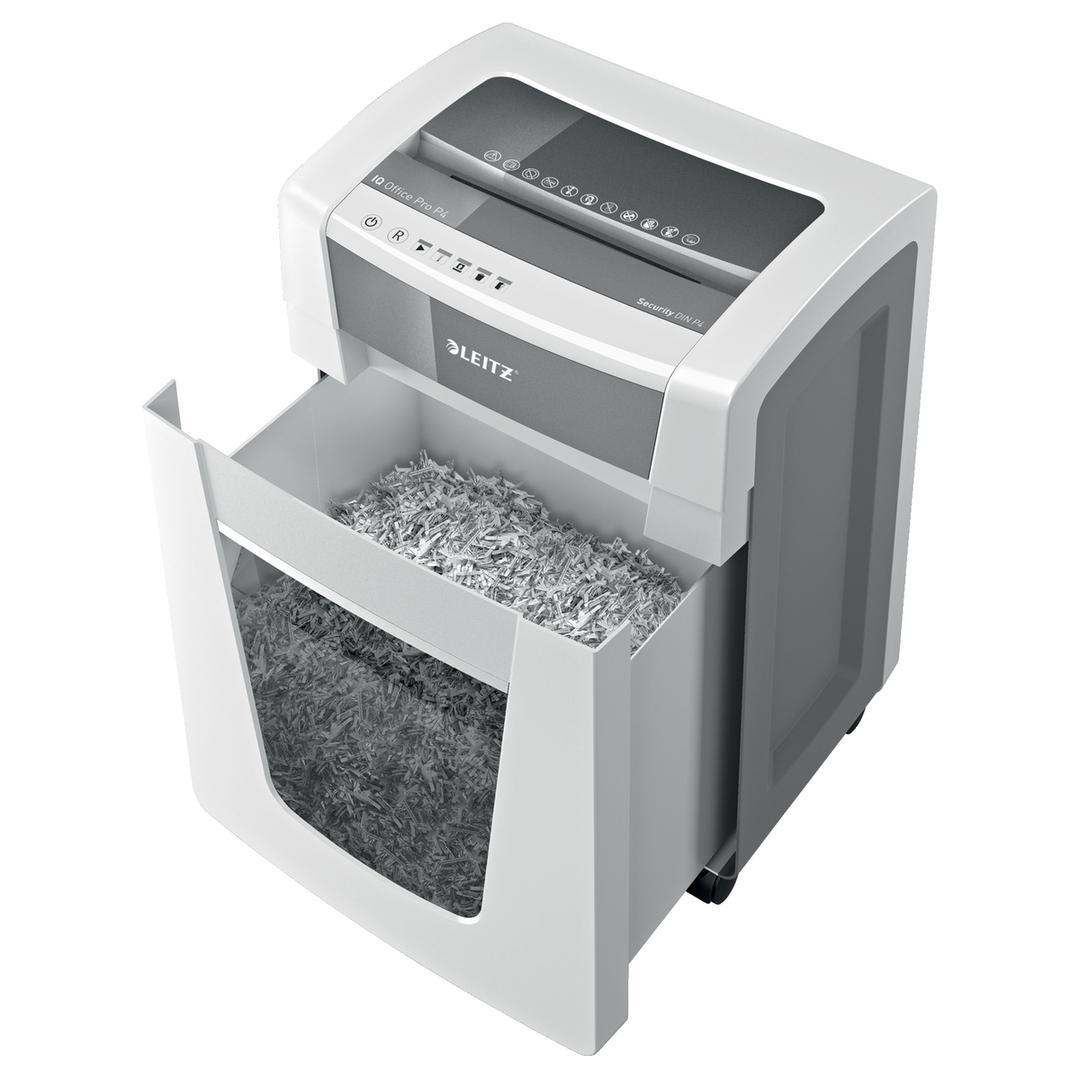 Destructeur de documents confidentiels P4 Coupe croisée IQ Office Pro 4 x 40 mm LEITZ — Bac extractible ouvert