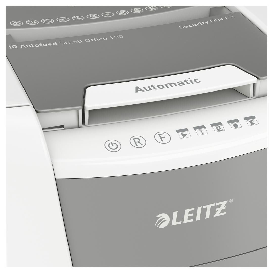 Destructeur de documents très confidentiels P5 Coupe croisée Insertion papier automatique IQ Autofeed+ 100 2 x 15 mm avec insertion papier automatique LEITZ — Détails
