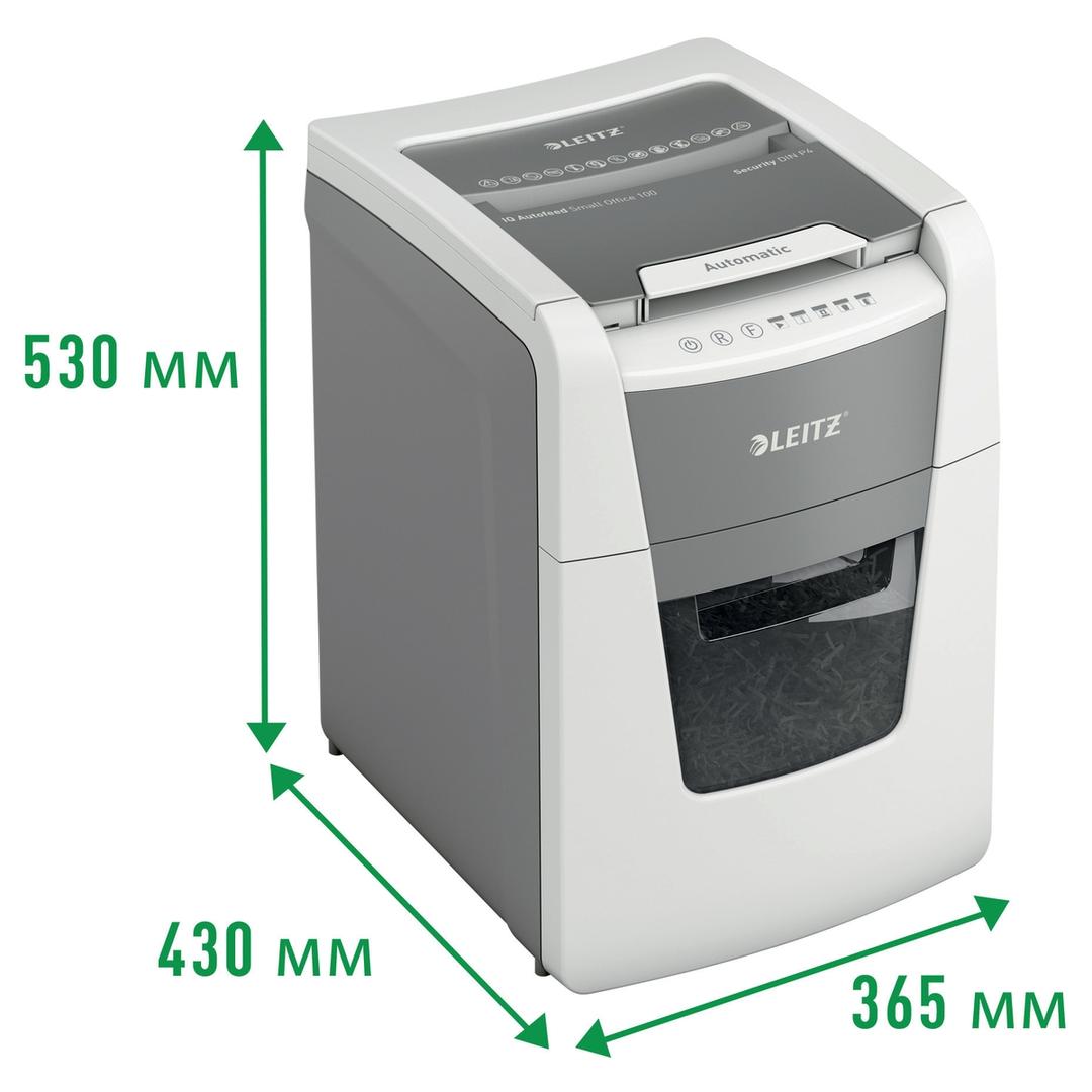 Destructeur de documents très confidentiels P5 Coupe croisée Insertion papier automatique IQ Autofeed+ 100 2 x 15 mm avec insertion papier automatique LEITZ — Dimensions