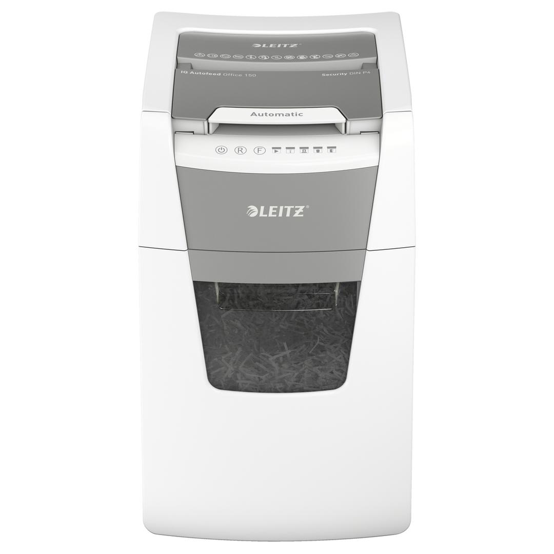 Destructeur de documents confidentiels P4 Coupe croisée Insertion papier automatique IQ Autofeed+ 150 4 x 30 mm avec insertion papier automatique LEITZ — Vue de face