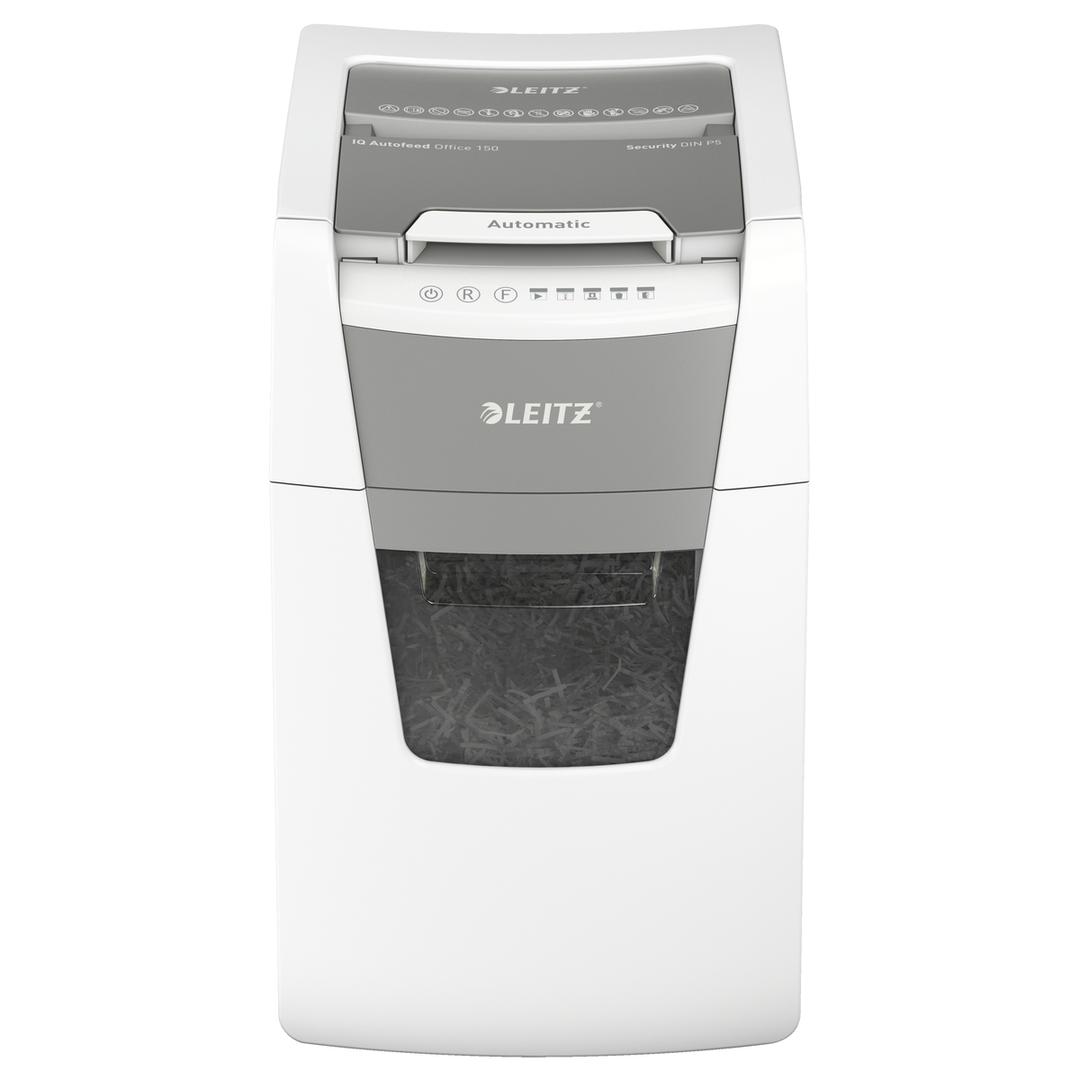 Destructeur de documents très confidentiels P5 Coupe croisée Insertion papier automatique IQ Autofeed+ 150 2 x 15 mm avec insertion papier automatique LEITZ — Vue de face