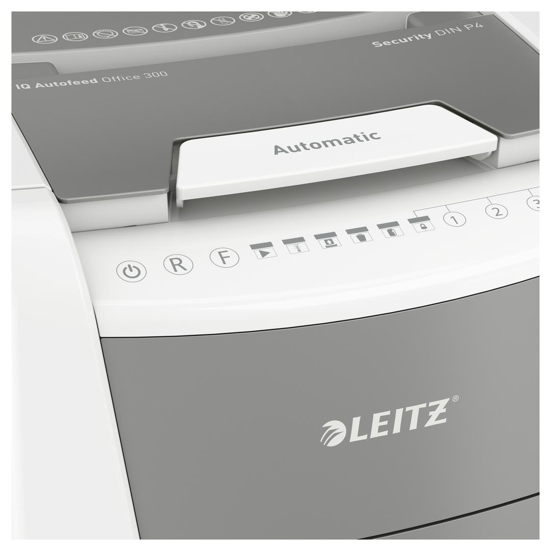 Destructeur de documents confidentiels P4 Coupe croisée Insertion papier automatique IQ Autofeed+ 300 4 x 30 mm avec insertion papier automatique LEITZ — Détails
