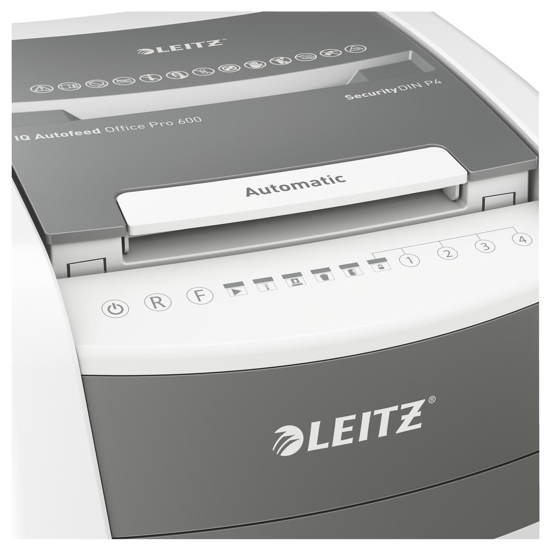 Destructeur de documents confidentiels P4 Coupe croisée Insertion papier automatique IQ Autofeed+ 600 4 x 36 mm avec insertion papier automatique LEITZ — Détails