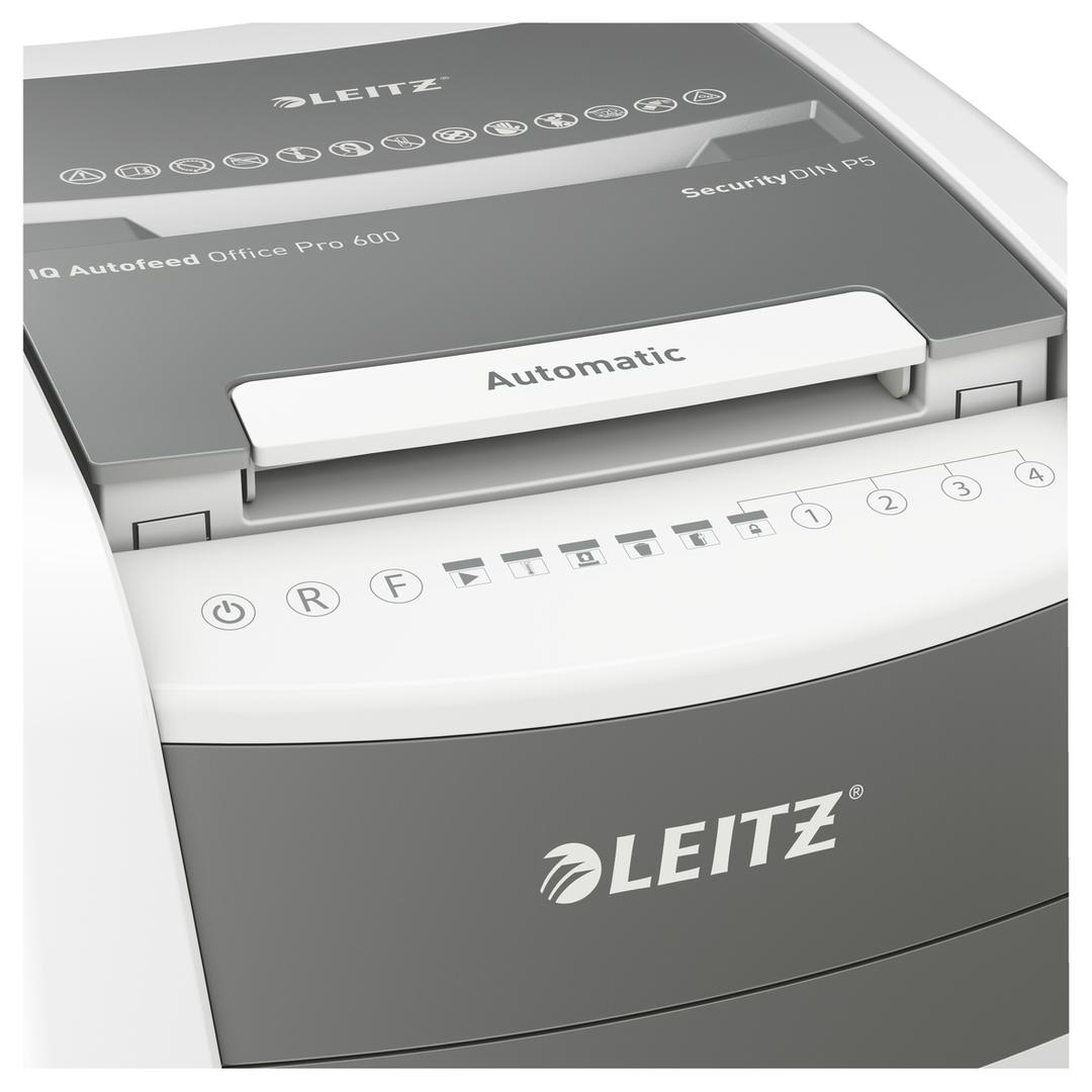 Destructeur de documents très confidentiels P5 Coupe croisée Insertion papier automatique IQ Autofeed+ 600 2 x 15 mm avec insertion papier automatique LEITZ — Détails