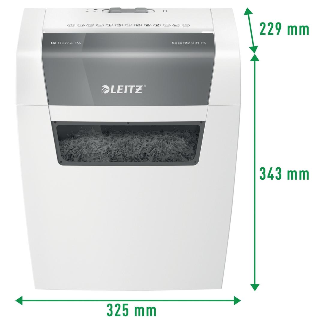 Destructeur de documents confidentiels P4 Coupe croisée IQ Home 4 x 28 mm LEITZ — Dimensions