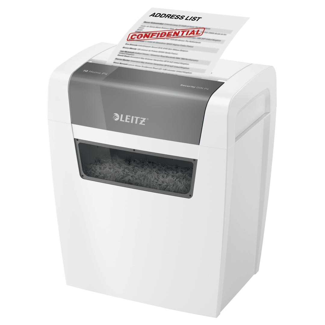 Destructeur de documents confidentiels P4 Coupe croisée IQ Home 4 x 28 mm LEITZ — Insertion papier