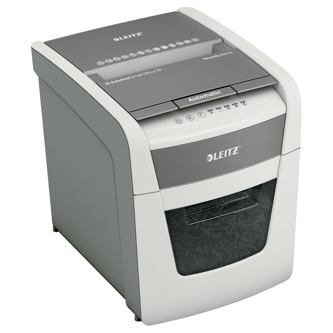 Destructeur de documents confidentiels P4 Coupe croisée Insertion papier automatique IQ Autofeed+ 50X  4 x 28 mm avec insertion papier automatique LEITZ — Vue de droite