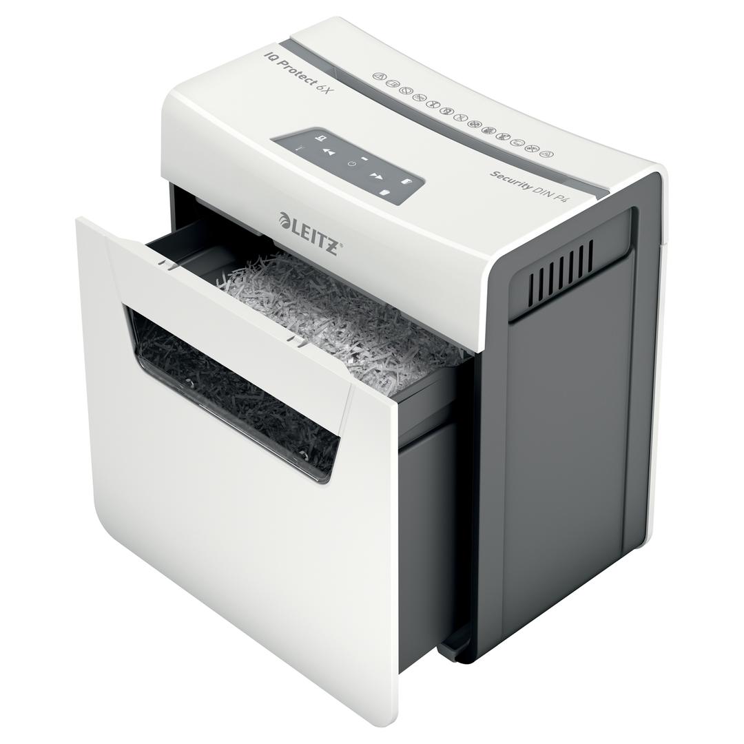 Destructeur de documents confidentiels P4 Coupe croisée IQ Protect 6X 4 x 40 mm LEITZ — Bac extractible