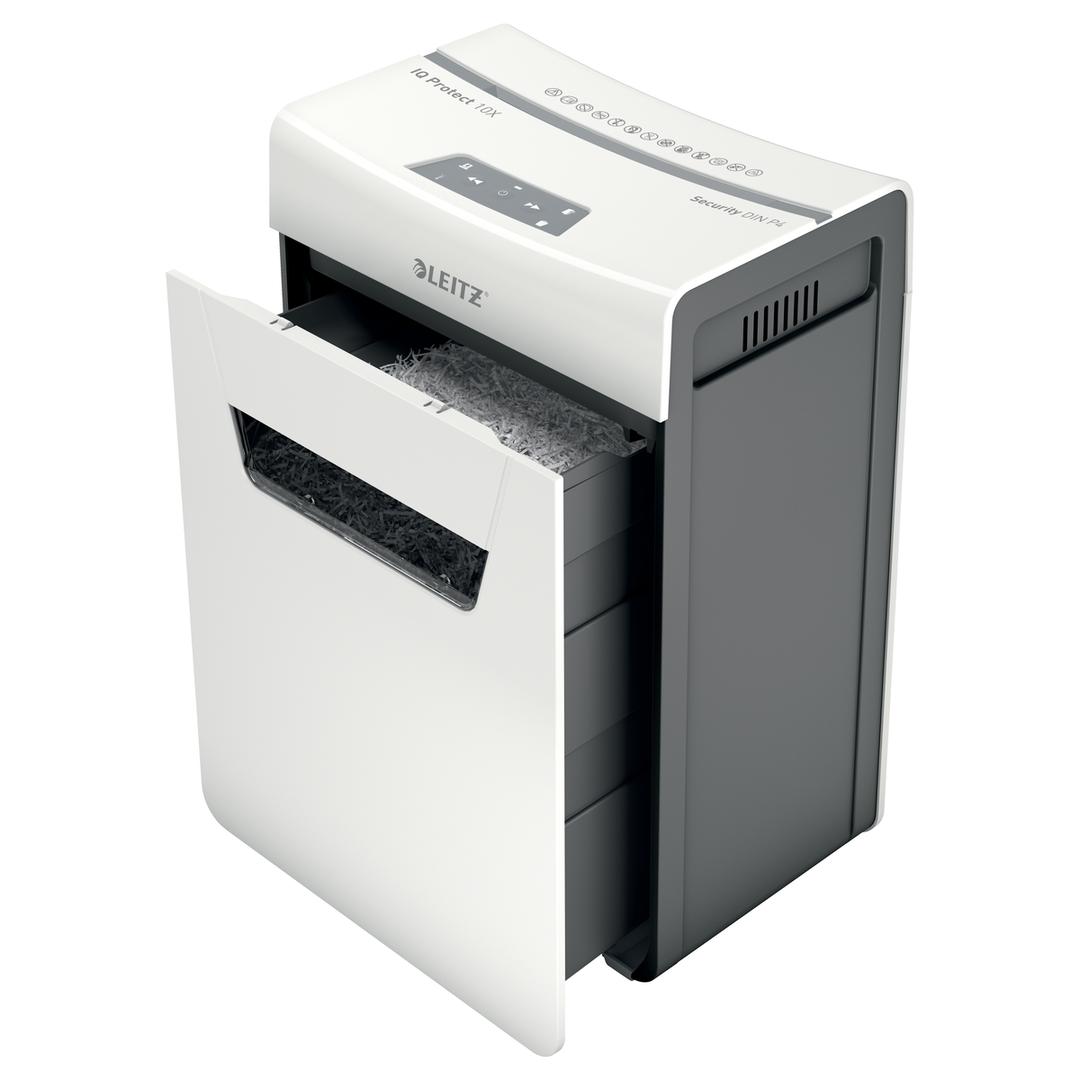 Destructeur de documents confidentiels P4 Coupe croisée IQ Protect 10X 4 x 40 mm LEITZ — Bac extractible