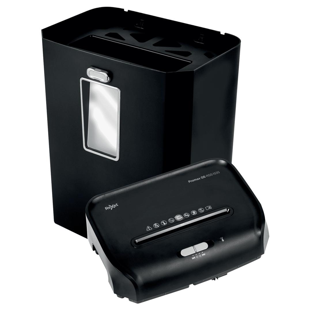 Destructeur de documents P2 Coupe droite Promax QS RSS1535 6 mm REXEL — Corbeille amovible ouverte