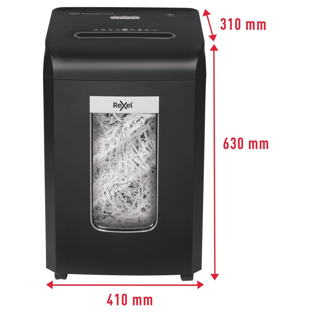 Destructeur de documents confidentiels P4 Coupe croisée Promax QS RSS1838 4 x 40 mm REXEL — Dimensions