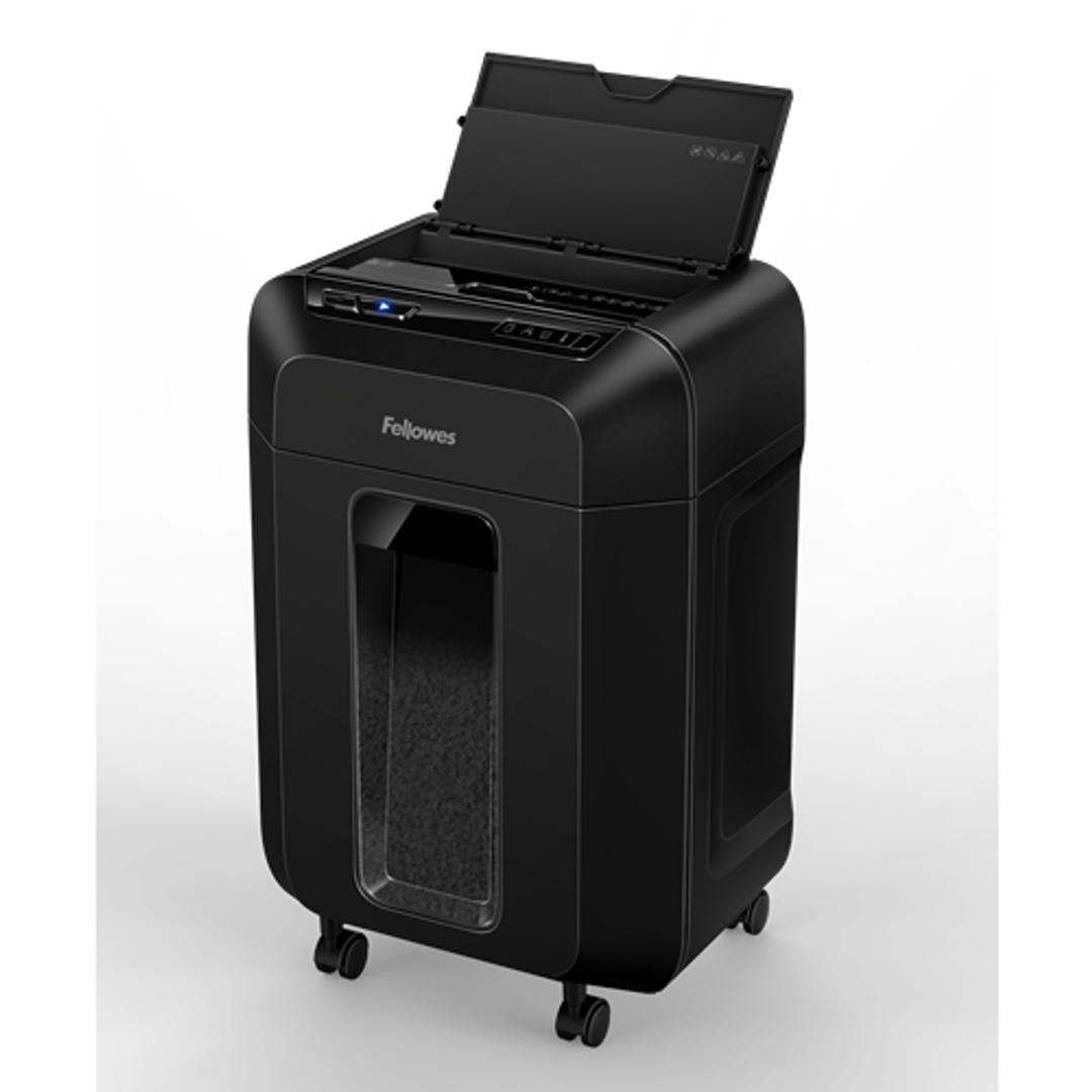 Destructeur de documents confidentiels P4 Coupe croisée Insertion papier automatique AutoMax 90M 4 x 12 mm avec insertion papier automatique FELLOWES — Détruit 90 feuilles en 5 minutes environ avec un cycle de fonctionnement de 7 minutes - Destructeur de papier Fellowes