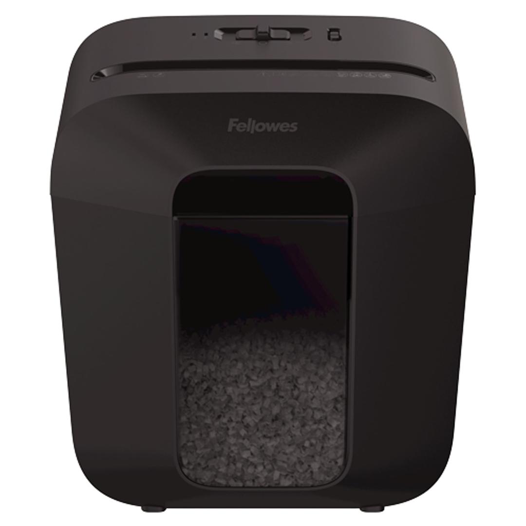 Destructeur de documents confidentiels P4 Coupe croisée Powershred LX25M Mini-Cut 4 x 12 mm FELLOWES - Destructeur Fellowes Powershred LX25M vu de trois quarts
