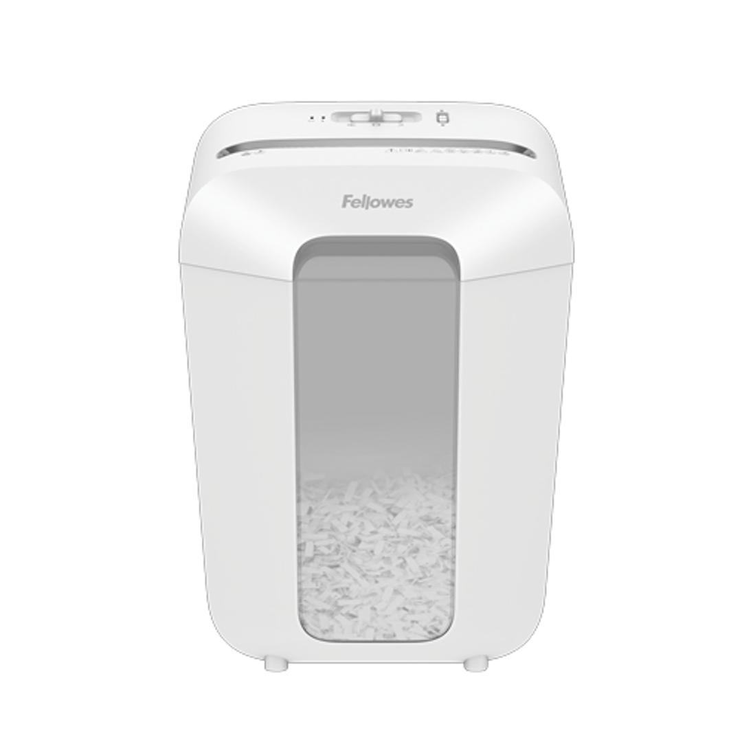 Destructeur de documents confidentiels P4 Coupe croisée Powershred LX70 4 x 40 mm blanc FELLOWES — Fenêtre de visualisation du remplissage du bac - destructeur de papier fellowes