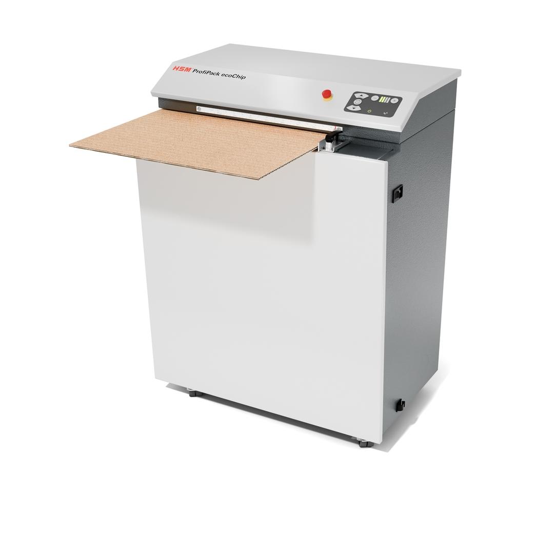 Matelasseur de cartons pour calage Matelasseur ProfiPack ecoChip + kit adaptation aspiration HSM — Vue de gauche en fonctionnement - 1 carton