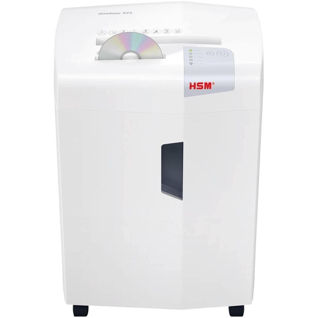Destructeur de documents confidentiels P4 Coupe croisée X24 Shredstar 4 x 37 mm HSM - CD engagé dans la fente séparée pour CD et cartes du destructeur HSM shredstar X24