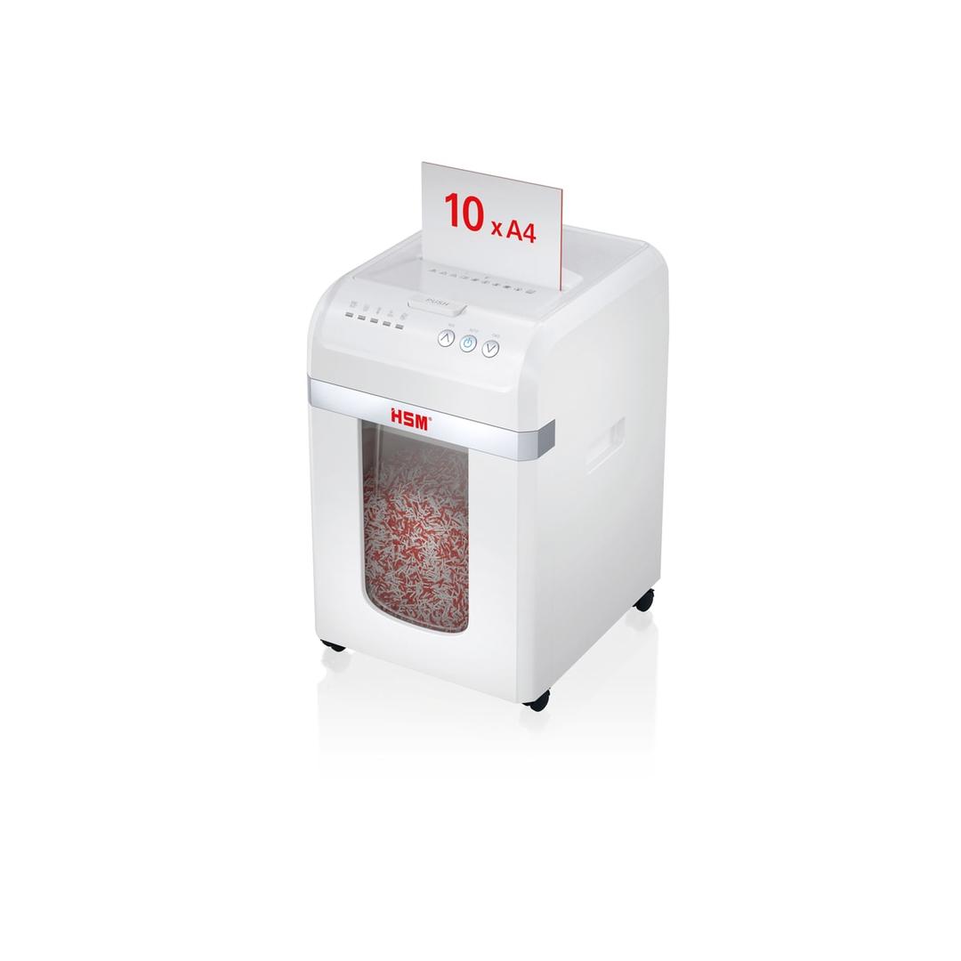 Destructeur de documents très confidentiels P5 Coupe croisée Insertion papier automatique Autofeed X200pro Shredstar 2 x 10 mm avec insertion papier automatique HSM — Destructeur de documents très confidentiels Hsm Shredstar Autofeed X200pro - 2 x 10 mm - Coupe micro-particules - P5 -Vue de trois quarts - Insertion manuelle d'une liasse de 10 feuilles A4