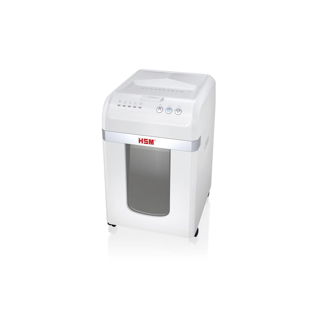 Destructeur de documents très confidentiels P5 Coupe croisée Insertion papier automatique Autofeed X200pro Shredstar 2 x 10 mm avec insertion papier automatique HSM — Destructeur de documents très confidentiels Hsm Shredstar Autofeed X200pro - 2 x 10 mm - Coupe micro-particules - P5 -Equipé de roulettes - vue d'ensemble collecteur fermé