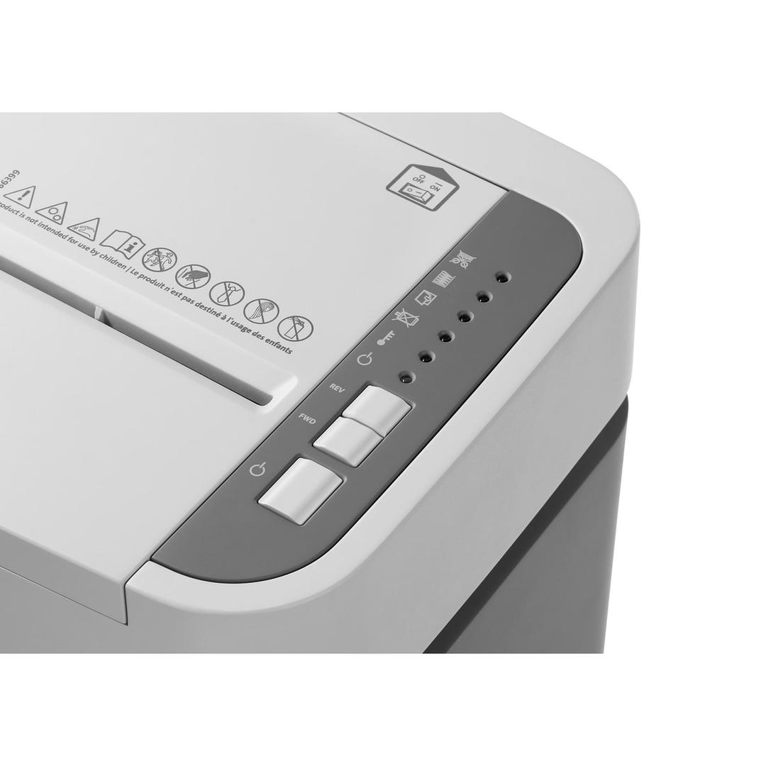 Destructeur de documents confidentiels P4 Coupe croisée Insertion papier automatique ShredMATIC 150 P4 4 x 12 mm avec insertion papier automatique DAHLE — Tableau de commande du Dahle ShredMATIC 150 : marche avant, marche arrière et voyants de surcharge et de surchauffe