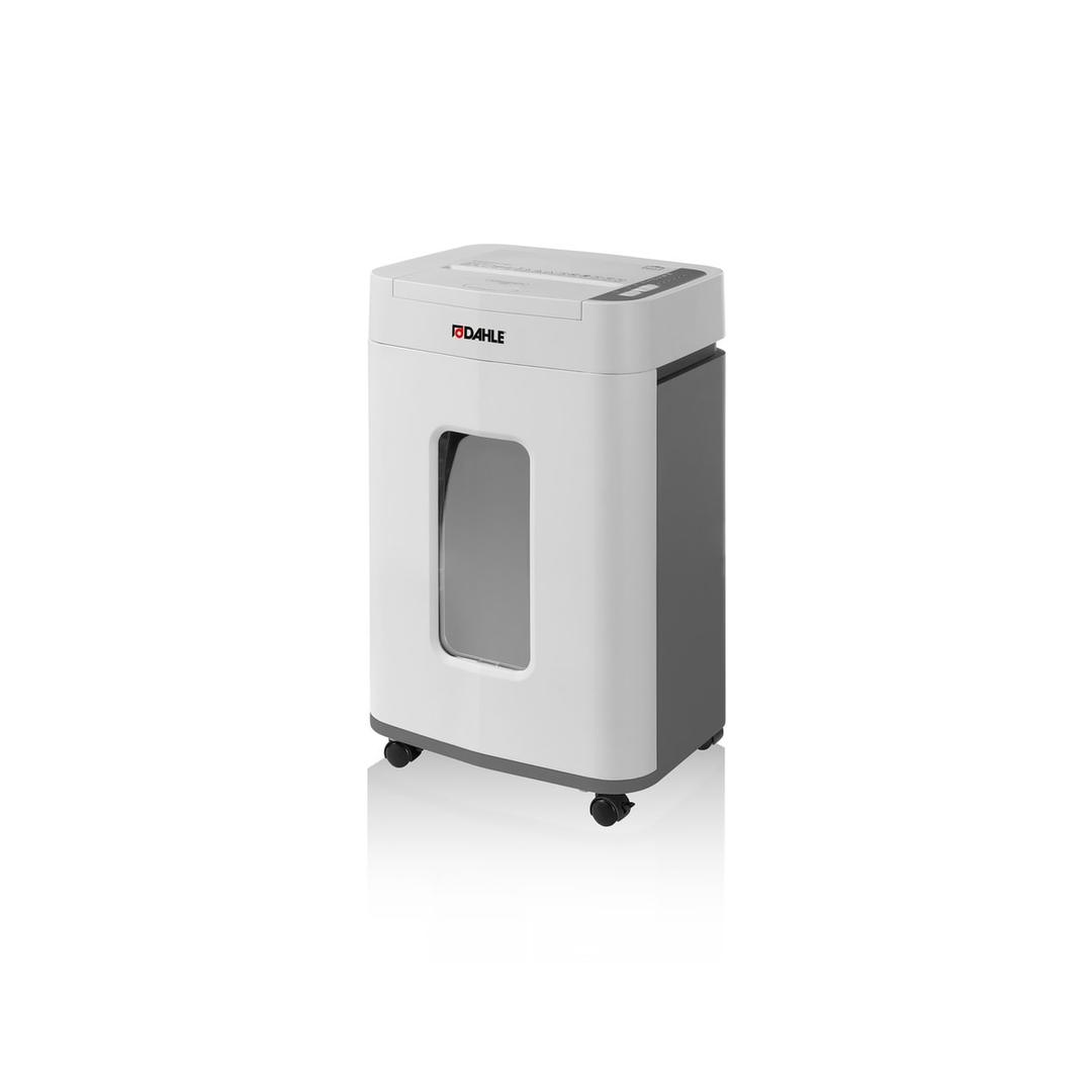 Destructeur de documents confidentiels P4 Coupe croisée Insertion papier automatique ShredMATIC 150 P4 4 x 12 mm avec insertion papier automatique DAHLE — Destructeur de documents Dahle ShredMATIC 150 vu de profil, bac de 24 L