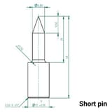 Broches de perforation de rechange en acier à outils trempé Kit de broches MMD360+ PRODEVICE - Plan coté de la broche courte PRODEVICE pour destructeur MMD360+
