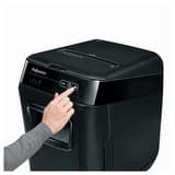 Destructeur de documents confidentiels P4 Coupe croisée Insertion papier automatique AutoMax 200C 4 x 38 mm avec insertion papier automatique FELLOWES — Bouton power