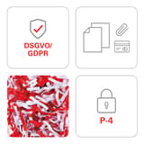 Destructeur de documents confidentiels P4 Coupe croisée C14 Securio 4 x 25 mm HSM - Niveau de sécurité P-4 du destructeur HSM Securio C14 en coupe 4 x 25 mm