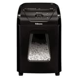 Destructeur de documents confidentiels P4 Coupe croisée Powershred 12C 4 x 40 mm FELLOWES — Vu de face, bandeau de commande et hublot de niveau du bac