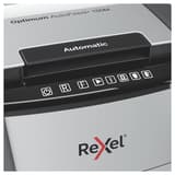 Destructeur de documents très confidentiels P5 Coupe croisée Insertion papier automatique Optimum Autofeed+ 100M 2 x 15 mm avec insertion papier automatique REXEL — Détails boutons