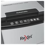 Destructeur de documents confidentiels P4 Coupe croisée Insertion papier automatique Optimum Autofeed+ 100X 4 x 28 mm avec insertion papier automatique REXEL — Détails boutons