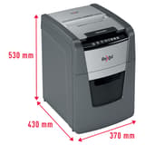 Destructeur de documents confidentiels P4 Coupe croisée Insertion papier automatique Optimum Autofeed+ 100X 4 x 28 mm avec insertion papier automatique REXEL — Dimensions