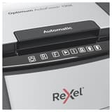 Destructeur de documents confidentiels P4 Coupe croisée Insertion papier automatique Optimum Autofeed+ 130X 4 x 28 mm avec insertion papier automatique REXEL — Détails boutons