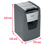 Destructeur de documents très confidentiels P5 Coupe croisée Insertion papier automatique Optimum Autofeed+ 150M 2 x 15 mm avec insertion papier automatique REXEL — Dimensions