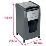Destructeur de documents confidentiels P4 Coupe croisée Insertion papier automatique Optimum Autofeed+ 225X 4 x 25 mm avec insertion papier automatique REXEL — Dimensions