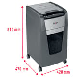 Destructeur de documents confidentiels P4 Coupe croisée Insertion papier automatique Optimum Autofeed+ 300X 4 x 25 mm avec insertion papier automatique REXEL — Dimensions