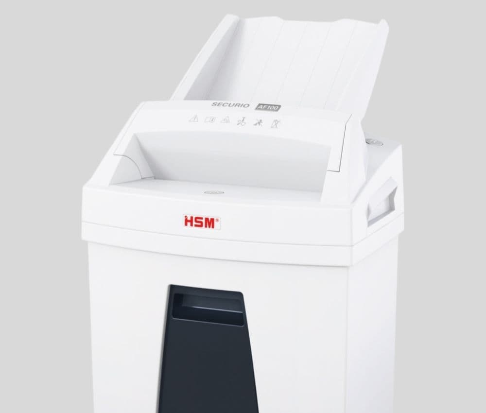 Le Destructeur coupe croisée P4 AF100 Securio AutoFeed 4 x 25 mm avec insertion papier automatique HSM est équipé d'un système d'insertion automatique du papier (AUTOFЕED).