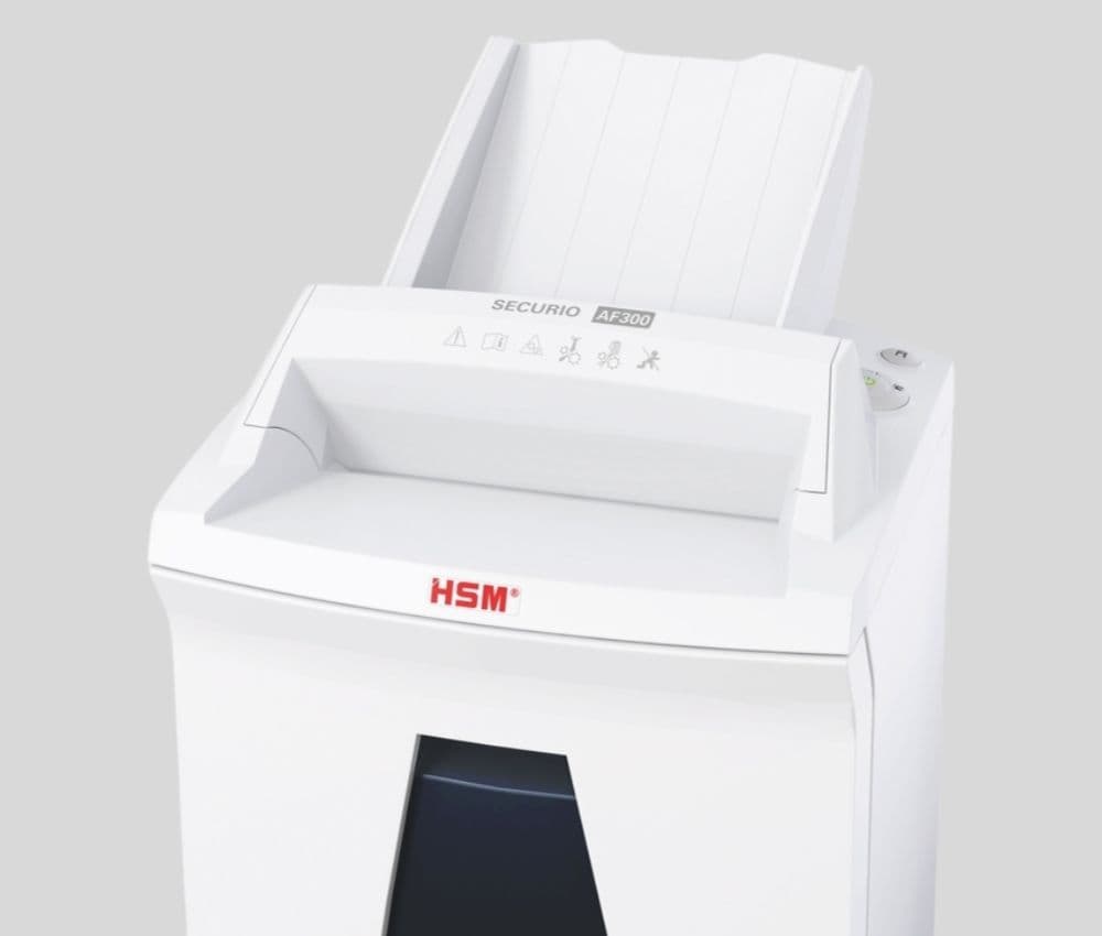 Le Destructeur coupe croisée P4 AF300 Securio Autofeed 4,5 x 30 mm avec insertion papier automatique HSM est équipé d'un système d'insertion automatique du papier (AUTOFЕED).