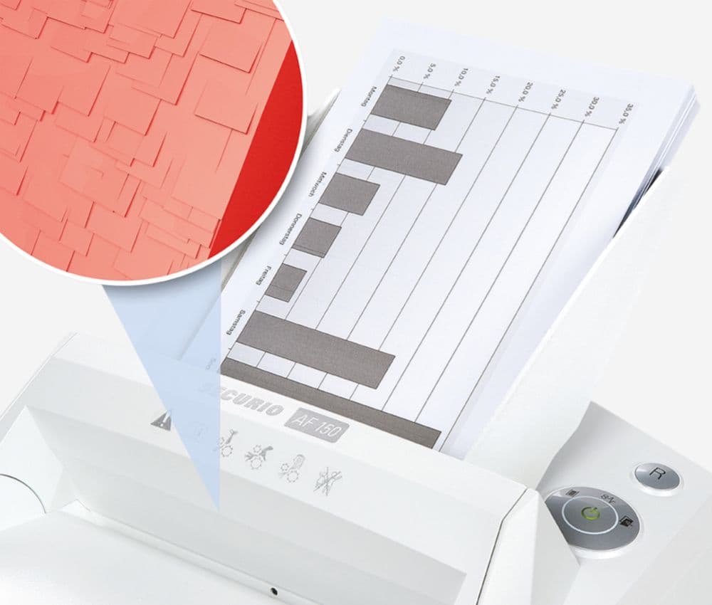 Le destructeur AF300 Securio Autofeed 4,5 x 30 mm avec insertion papier automatique HSM HSM intègre la technologie Nanogrip pour assurer une insertion fiable des liasses de papier, feuille par feuille.