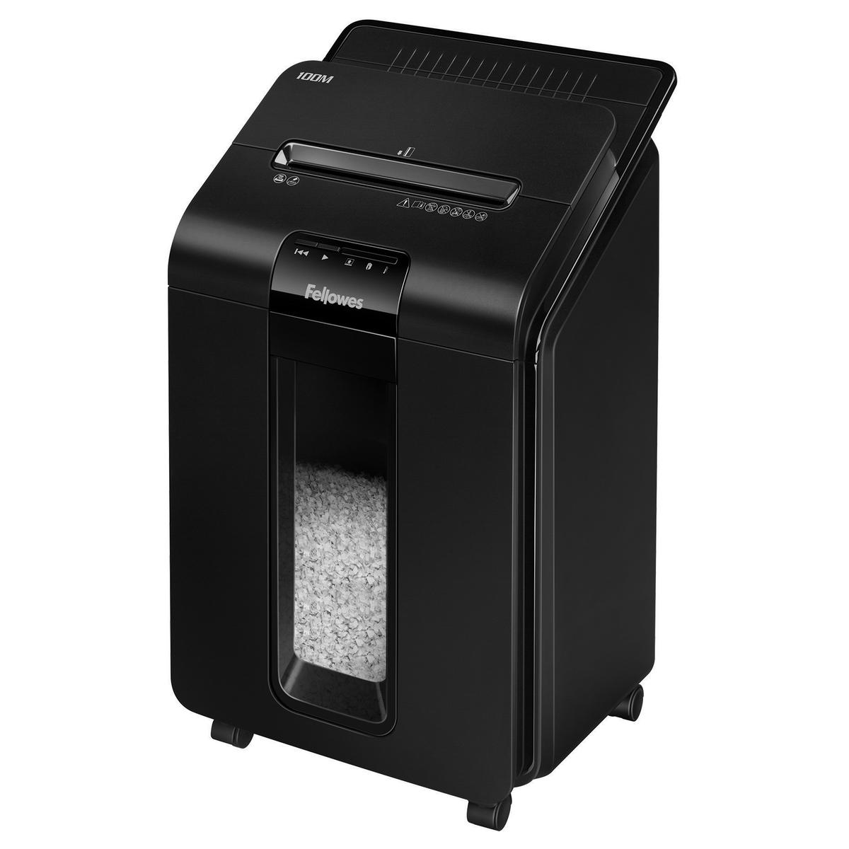 Destructeur de documents confidentiels P4 Coupe croisée Insertion papier automatique AutoMax 100M 4 x 10 mm avec insertion papier automatique FELLOWES — Base