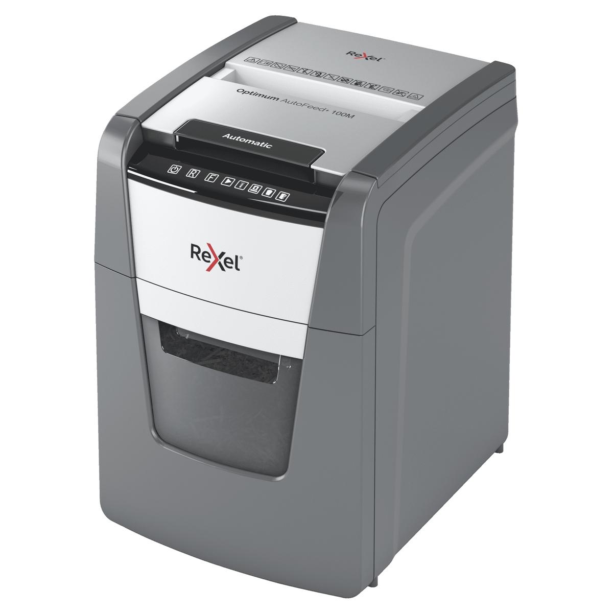 Destructeur de documents très confidentiels P5 Coupe croisée Insertion papier automatique Optimum Autofeed+ 100M 2 x 15 mm avec insertion papier automatique REXEL — Base